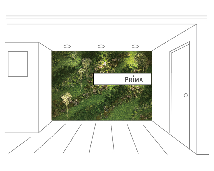 グリーンパネルで一面を敷き詰めるフェイクグリーンの壁面緑化。